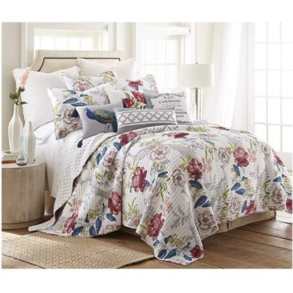 Levtex Home Montecito Floral/Peacock 3-Piece Reversible Full/Queen Quilt Set - Picture 1 of 11